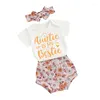 Kledingsets geboren Baby Girl Summer Outfits Tante S IE Korte mouw Romper Bloemen print Shorts Hoofdband 3 stks schattige kleding