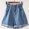 Sommer schwarze Damen -Denim -Shorts S5xl plissierer weiß blau hoher tailliertes Elastizität Short Jeans Y2K 240409