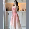 Casual Dresses Women's Summer Dress Roses Red Gradient Color French Floral Skirt 2024 Elegant Party Midi Flower Fairy Long