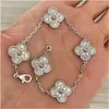 Charm Bracelets High Quality Flower Bracelet Four Leaf Clover Fashion Jewelry 18K Shell Motif Women Men Diamond Chain Valentines Day Dhcnb