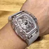 Armbandsur Richardmill Designer Titta på Leisure Mens Automatic Mechanical Hollowed Out Transparent Crystal Personlig Sports Fashion Black Technology