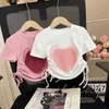 Camiseta de roupas para meninas adolescentes 2023 Verão Novas garotas irregulares Drstring Love Top Shermrens de manga curta T-shirt de verão