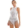 STAGE WEMPS Sequins Femens Tassel Dance Leotard Body à franges sans dos pour la salle de bal Performance moderne Jazz Latin Dancing Vêtements