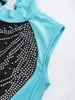 Scene Wear Kids Girls Ballet Dance Gymnastics Figur Skating Acrobatics Leotard Set ärmlösa Rhinestones Bodysuit med Shorts Hair Band