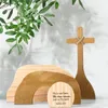 Decorative Flowers Easter Resurrection Scene Ornament Set 4 Pieces Wooden Tomb Cross Rock Nativity Indoor Party Holiday Decorations