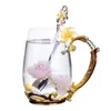 Tagne bellissime tazza di tè a fiori color smalto Resistente al calore Maggine Coppia Coup Couple Mot Breakfast Junce Juice