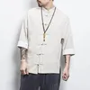 Herren lässige Hemden 2024 Sommer Chinesischer Stil Herren Tang Anzug Leinen Kurzarm Shirt Traditionelle China Hanfu