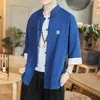 Herren lässige Hemden 2024 Sommer Chinesischer Stil Herren Tang Anzug Leinen Kurzarm Shirt Traditionelle China Hanfu