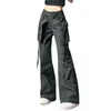 Pantaloni da donna y2k lunghezza lunghe donne donne sciolte pantalone cargo comodo colore solido nero color vintage rilassato coulisse con tasche grandi