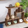 Kinesisk tekopparrangör Solid Wood Shelf Mini Ceremony Tray Purple Sand Pot Desktop Stand