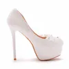 Dress Shoes Crystal Queen New High Heels Bridal Wedding White Rhinestones Lace Pumps Spring Summer Bridesmaid Stiletto H240409 AE7G