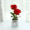 Decorative Flowers Fake With Two Ends Rose Bonsai Simulated Interior Decoration Ornaments Potted Green Plants