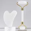Face Massager Facial Beauty Massage Roller Body Rose Gua Sha Love Heart-Shaped Double-Headed Natural Jade Relaxing Slimming Face Portable 240409