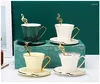 Tasses nordiques rétro en céramique tasse de café et soucoupe avec cuillère à thé en or peint à la main