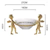 装飾的な置物豪華な金色の真鍮2つの天使エルフボーイズ皿を持っている彫像ホームガラスフルーツプレートリビングルーム装飾ボウルキャンディーディッシュ