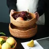 Handwoven Storage Basket Rattan Storage Tray Wicker Basket Bread Fruit Breakfast Tea Picnic Basket Kitchen Storage Basket