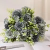 Simulazione decorativa Simulazione Peonia Hydrangea Bouquet Silk Fino Flower Verde Green Restauranto Decorazione Rosso Artificiale Classico