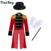 Kids Boys Circus Trench Tailcoat Costume Set Halloween Cosplay Party Fringe Tassel Shoulder Jacket with Hat Magic Wand Gloves