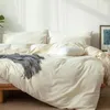 Sängkläder sätter täcken täcke tvättat bomullslinne som texturerad andningsbar hållbar mjuk comfy (grädde vit kung)