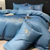 寝具セット刺繍セットエジプト綿600TCキルトカバーソフト羽毛布団豪華なフラット/フィットベッドシート枕カバー