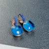 Bengelen oorbellen 12,6 mm platte nudo inleg blauw zirkoon met zwart pistool vergulde candy crystal mode sieraden cadeau voor vrouwen
