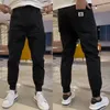 Herrbyxor casual män mager streetwear fasta färg mode kläder 2024 smala fit byxor joggar svettbyxor