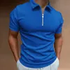 Herren lässige Hemden Sommer Herren Mode lässig Solid Color Reißverschluss Polo-Hemd Schlankes Kurzarm-Lappel-T-Shirt Top 2449