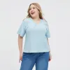 Plus size 2024 nova listra de cor sólida simples Top casual v pesco