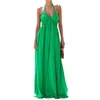 2024 Spring/Summer Sexig klänning Solid färg Deep V-ringar hängande nack ärmlös långa kvinnors slitage