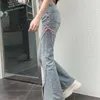 Jeans femininos American Split Women Women Pink Bandage High Caist Irregar Spliced calça de jea