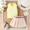 Clothing Sets 2PCS Summer Baby Girls Comfortable Simple Beautiful Multi-Color Pit Strip Lapel Vest Top Pleated Skirt Fashion Suit