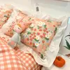 Наборы для постельных принадлежностей 2024 Хлопковое края печатный 4ps Quilt Cover Установленная наволочка для кровати милая принцесса комната