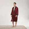 Borgoña Spring Summer Summer de la túnica de satén delgada para hombres Ligera de seda de manga larga Kimono Basta de baño con ropa de dormir 240329