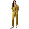 Roupas em casa 2pcs Faux Silk Setin Pijamas Conjunto feminino Mulheres Manga Longa Cantura elástica da cintura Soldwea