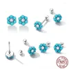 Boucles d'oreilles 925 Argent géométrique turquoise en argent sterling pour femmes zircon fleur de conception de bijoux
