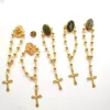 Baptismo Rosário Rosário Breads Broche Cross Pingente Lappel Pin Chapel de oração religioso Chave de carro de bolso de carro