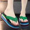 2024 Rainbow Flip-Flops Womens Beach Sandals Summer Frosted With Ultra High Wedge Heels 240409