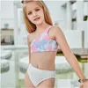One-pièces enfants Été Wading Sports natation Spring Split Swimsuit Two-Piece Color Printing Leisure Bikini Girl Drop Livrot Dhwrz