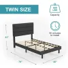 Twin Bed Frame with Headboard, Sturdy Platform Bed with Wood Slatted Support, Springless, Easy To Assemble, Twin Bed Frame