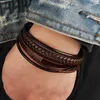 Charm Bracelets Fashion Classic Men's Leather Rope Bracelet Woven Ethnic Style Punk Metal Magnet Buckle Personality