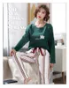 Heimkleidung wunderschöne 2024 Herbstmuster reines Baumwoll Ma'am Pyjamas Korean Frisch schöner Vollent mögen Anzug Dose Kleidung