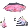 Kleurrijke automatische reverse vouwen paraplu man vrouwen zon regenauto omgekeerde paraplu's dubbele laag anti uv zelfstand parapluie