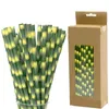 Copas descartáveis palhas de bambu em papel impressa para sucos Shakes Shakes Party Supplies