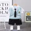 Neue Sommerbabykleidung Kinder Jungen lässige Stripted T-Shirt Shorts 2pcs/Sets Kleinkind Gentleman Kostüm Kinder-Kinder-Trailsors
