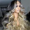 Ash Blonde Highlights 13x4 Lace Front Human Hair Wig for Women Black Root