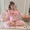 Home Clothing Winter Women Pyjamas Thicken Flannel Pajama Sets Cartoon Print Thick Warm Lovely Pink Nightgown Sleepsuit Coral Velvet