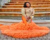 ASO EBI EBI Orange Mermaid African Prom Vestres 2022 para meninas negras Golden Strass Ruffles Ruffles Dress Robe de Bal45768880