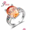 Clusterringen Europese vrouwen Ovaal oranje CZ Crystal Engagement 925 Sterling Sier Bands Sieraden Groothandel Anillos Bague Drop levering R OTUDP