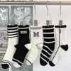 Women Socks 5 Pairs Of Fashionable And Trendy Women's Wocks Set Black White Striped Minimalist Sports Style Medium Length