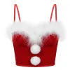 Kvinnors juluniform Santa Claus Crop Top Skater Fuzzy Ball Decor Flanell Corset Xmas Nyårsdräkt för tema Party